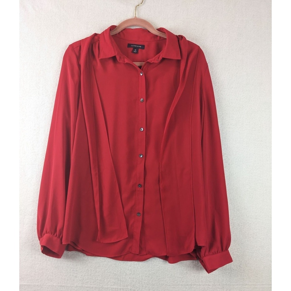 Lands End Womens Red Button Blouse Size 16 Long Sleeve